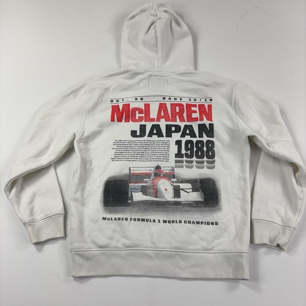 McLaren Hoodie Sweatshirt Mens XS White Graphic F1 Racing Hollister Japan 1988